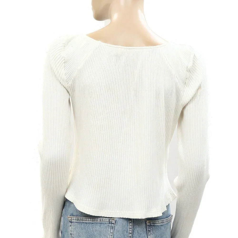 Anthropologie Pilcro Lace White Blouse Tee Top Round Neck Long Sleeve S